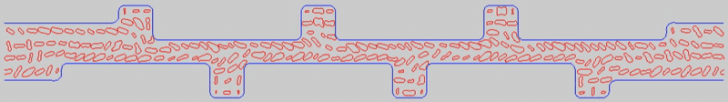 Animation of vesicles flowing through a periodic channel